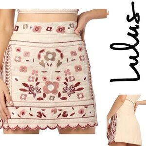 Lulus‎ Don't Stop the Party Beige Embroidered Mini Skirt NWT SIZE XL